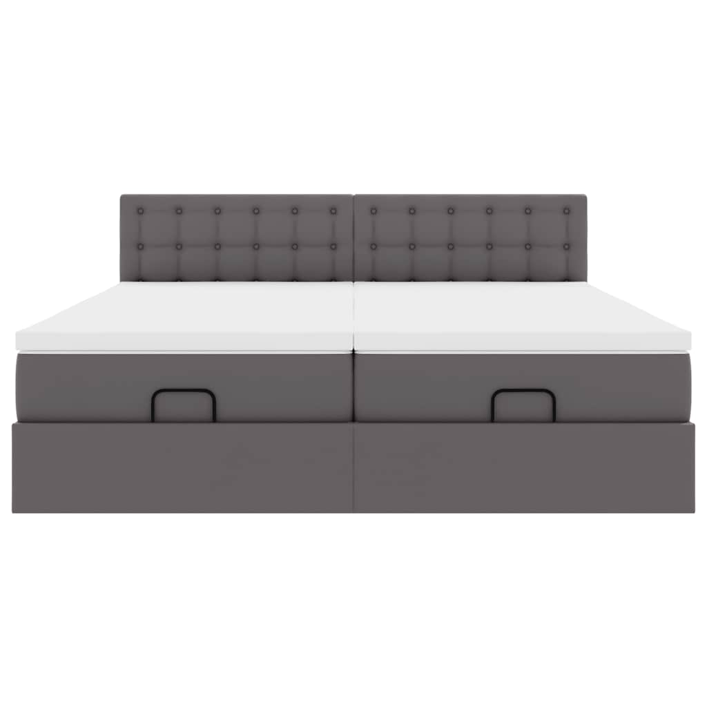 Cadre de lit ottoman avec matelas gris 180x200 cm similicuir - XIOS