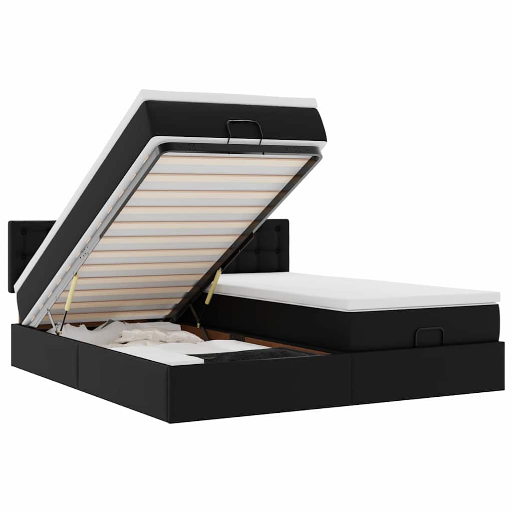 Cadre de lit ottoman avec matelas noir 200x200 cm similicuir - XIOS
