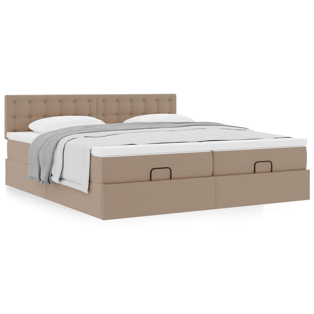 Cadre de lit ottoman et matelas cappuccino 200x200cm similicuir - XIOS