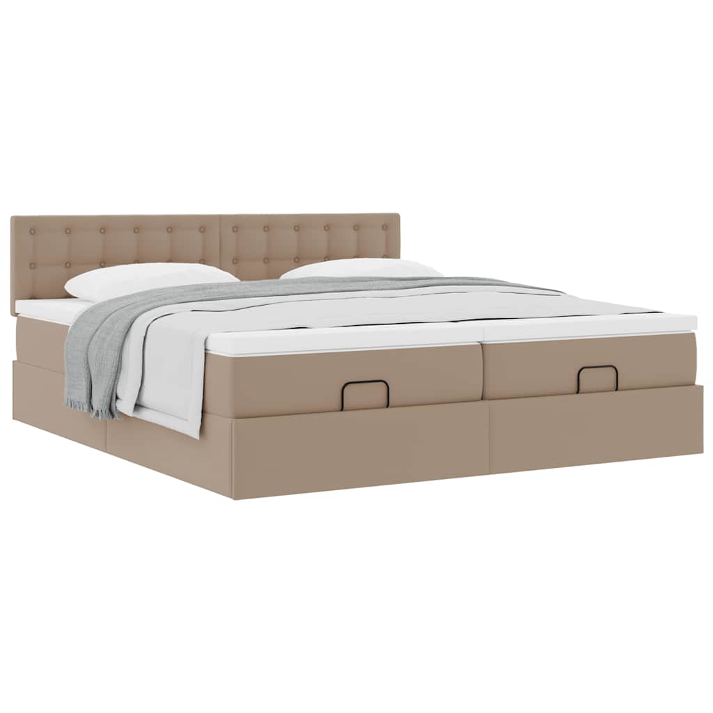 Cadre de lit ottoman et matelas cappuccino 200x200cm similicuir - XIOS