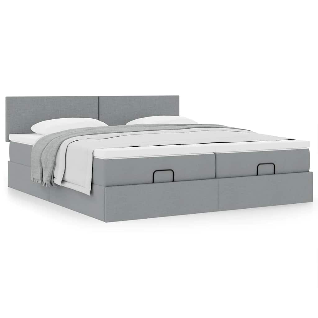 Cadre de lit ottoman et matelas gris clair 160x200cm tissu - XIOS