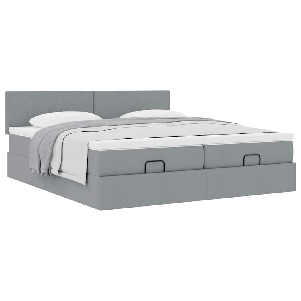 Cadre de lit ottoman et matelas gris clair 160x200cm tissu - XIOS