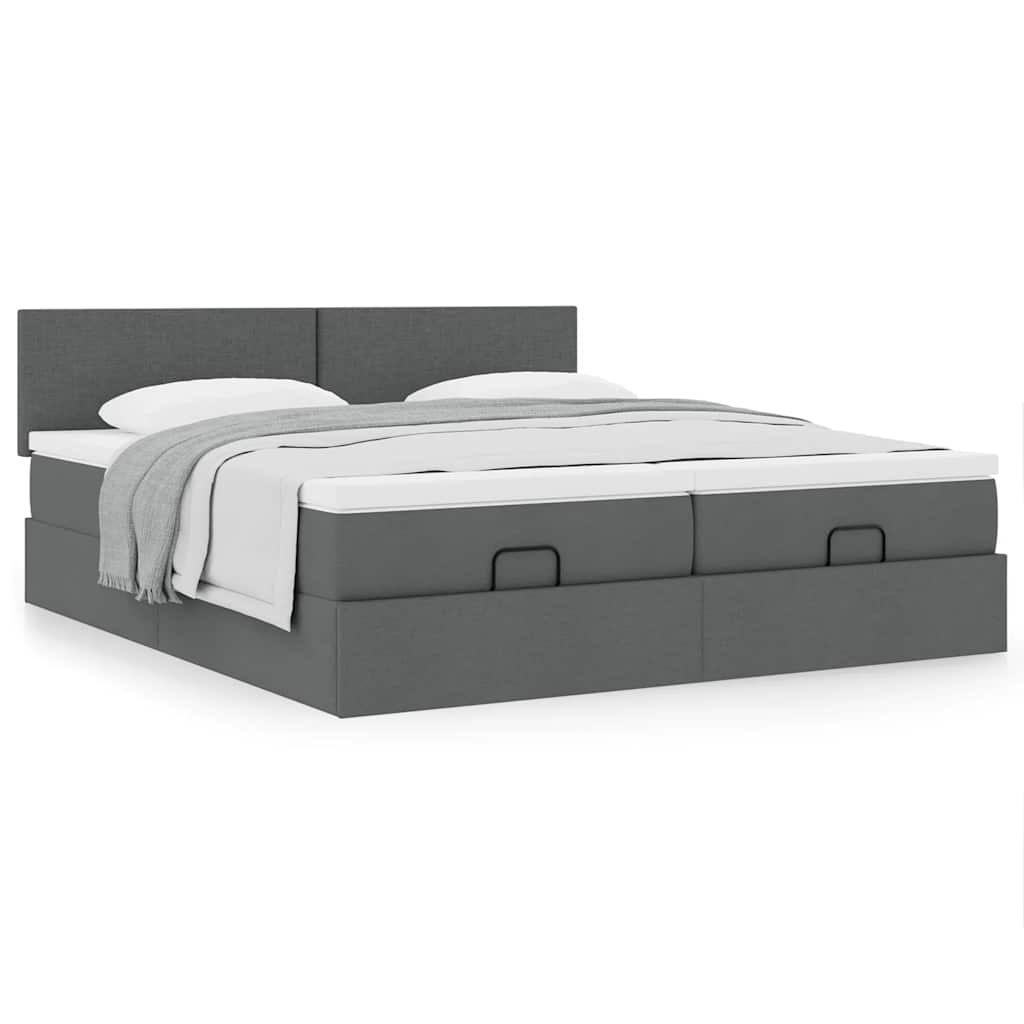 Cadre de lit ottoman avec matelas gris foncé 160x200cm tissu - XIOS