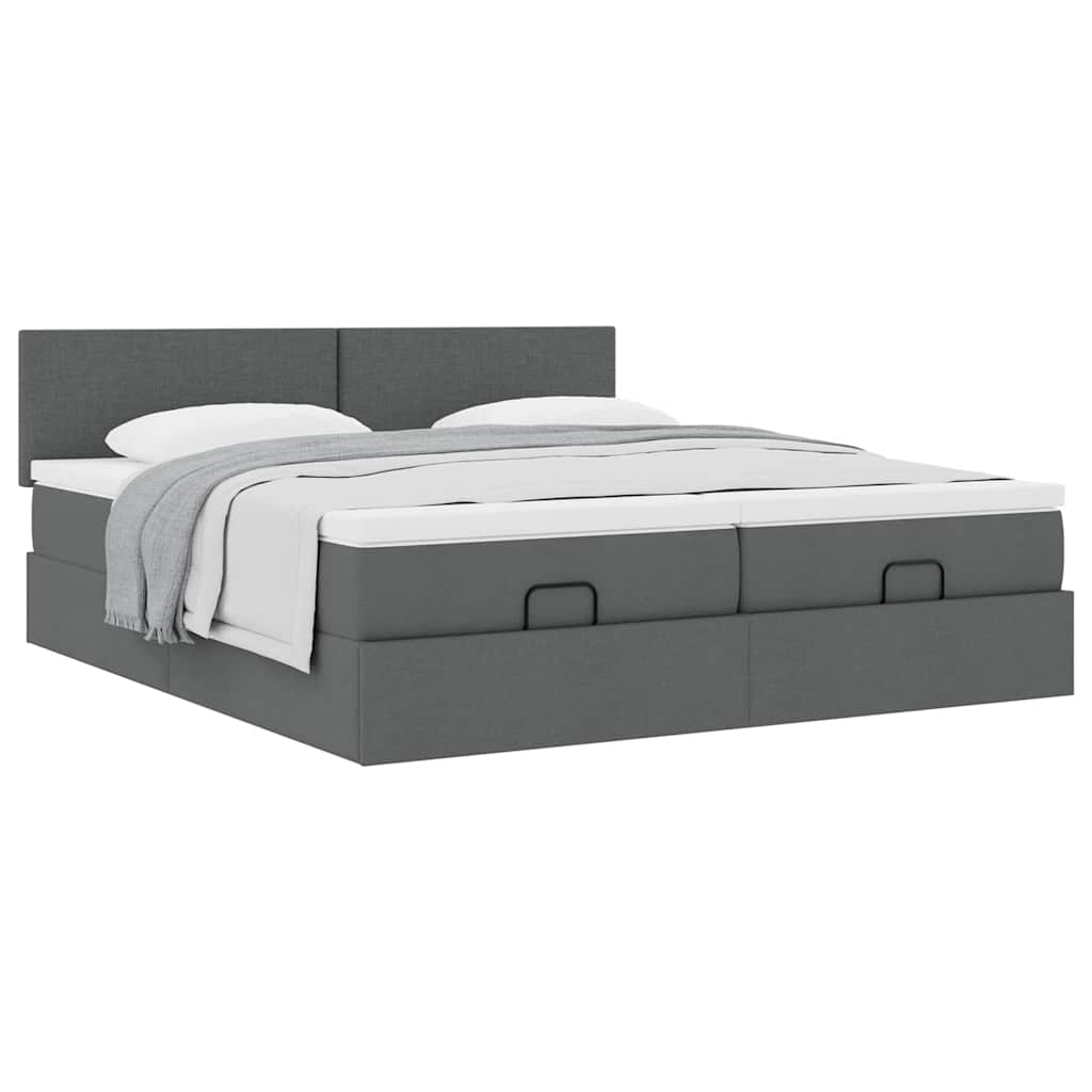 Cadre de lit ottoman avec matelas gris foncé 160x200cm tissu - XIOS
