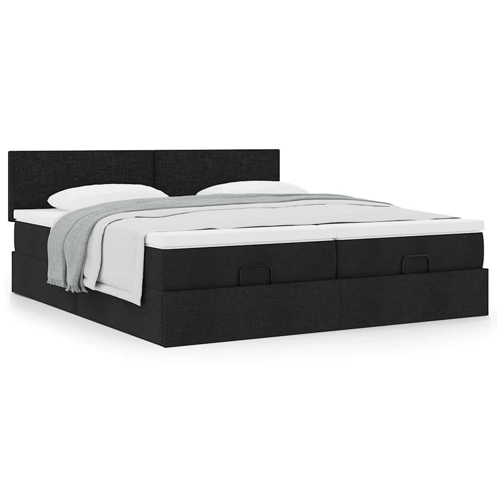 Cadre de lit ottoman avec matelas noir 160x200 cm tissu - XIOS