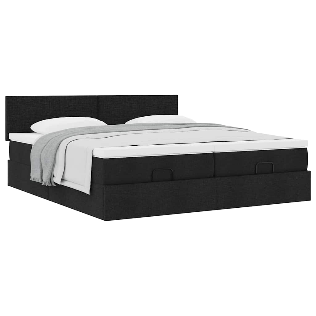Cadre de lit ottoman avec matelas noir 160x200 cm tissu - XIOS