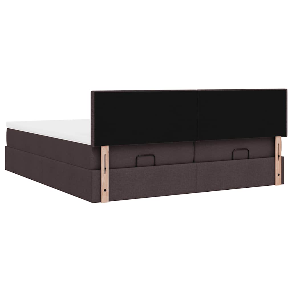 Cadre de lit ottoman avec matelas marron foncé 160x200 cm tissu - XIOS