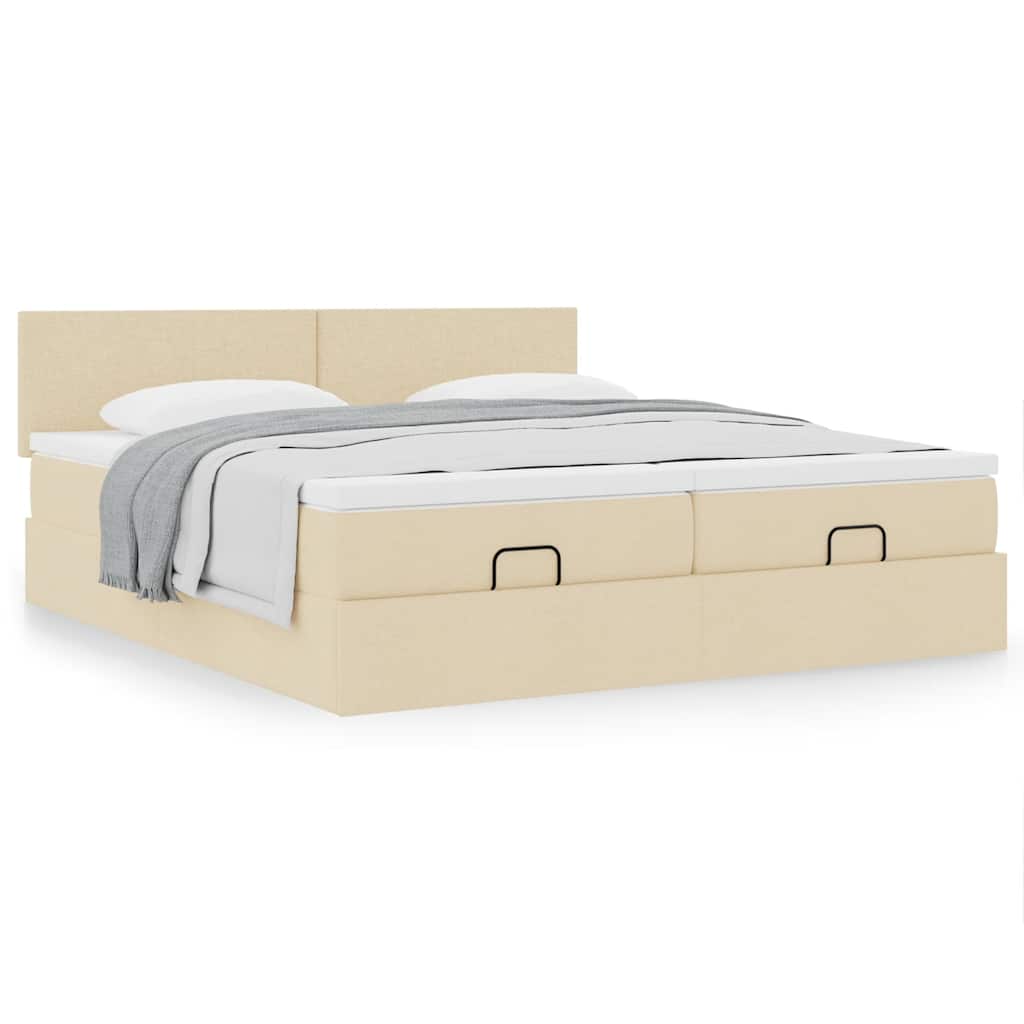 Cadre de lit ottoman avec matelas crème 160x200 cm tissu - XIOS