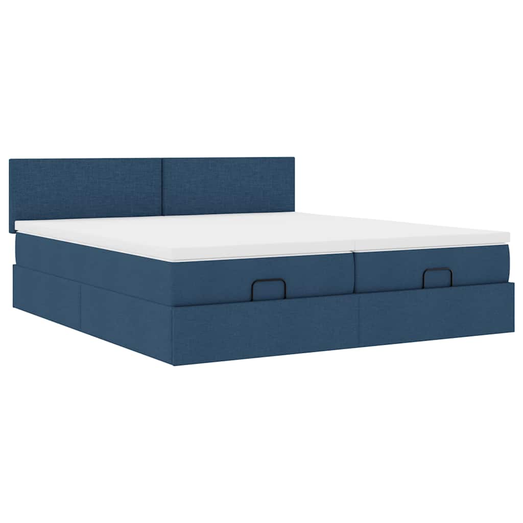 Cadre de lit ottoman avec matelas bleu 160x200 cm tissu - XIOS