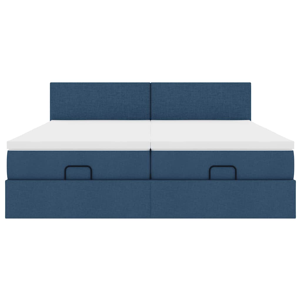 Cadre de lit ottoman avec matelas bleu 160x200 cm tissu - XIOS