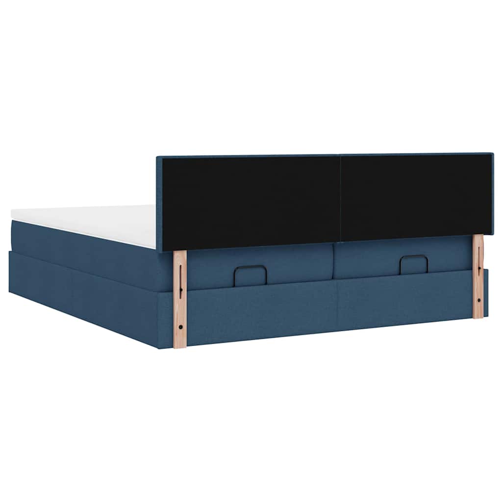 Cadre de lit ottoman avec matelas bleu 160x200 cm tissu - XIOS