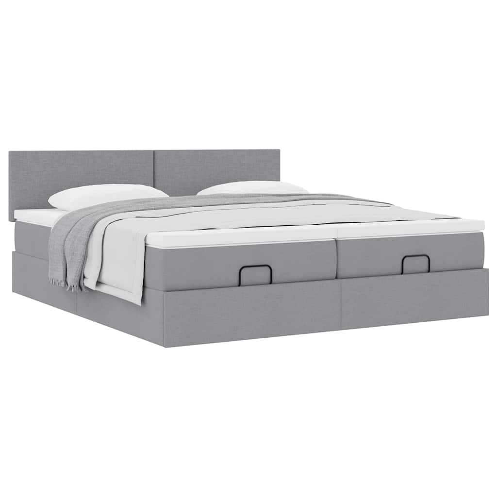 Cadre de lit ottoman et matelas gris clair 180x200cm tissu - XIOS