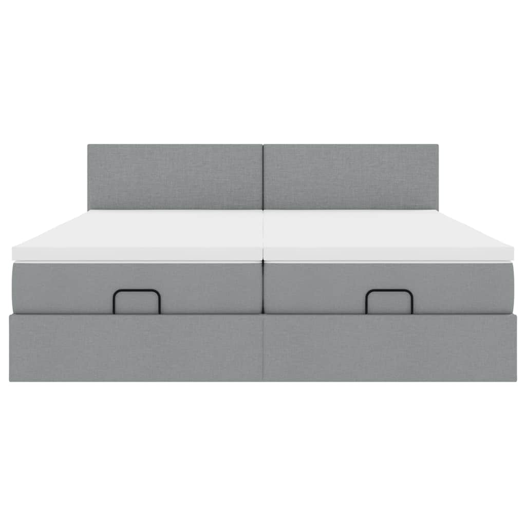 Cadre de lit ottoman et matelas gris clair 180x200cm tissu - XIOS