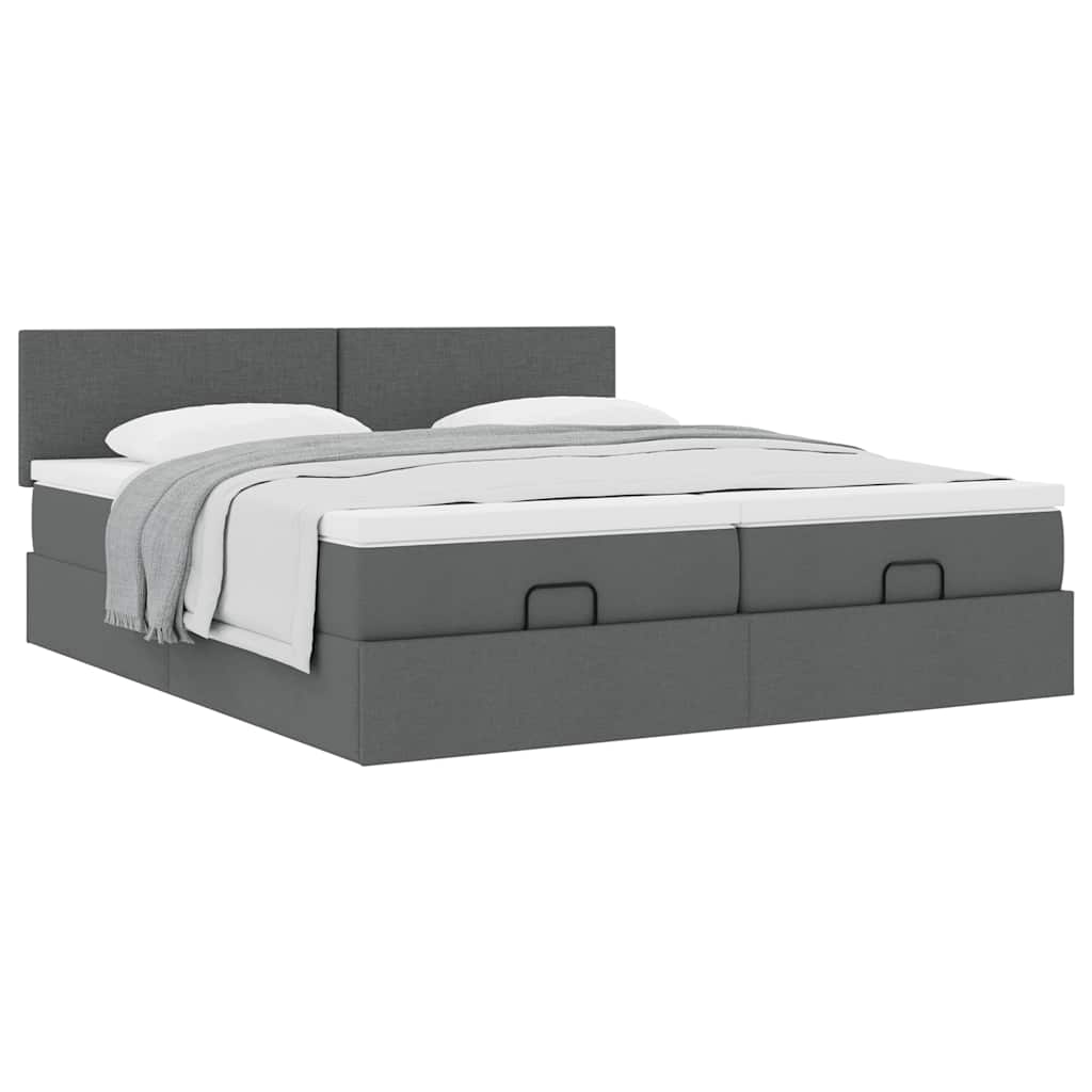 Cadre de lit ottoman avec matelas gris foncé 180x200cm tissu - XIOS