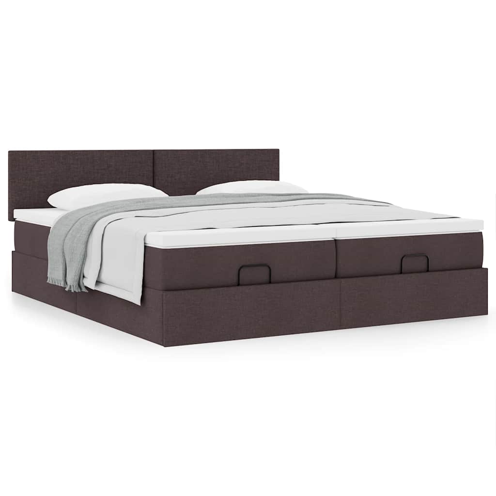 Cadre de lit ottoman avec matelas marron foncé 180x200 cm tissu - XIOS