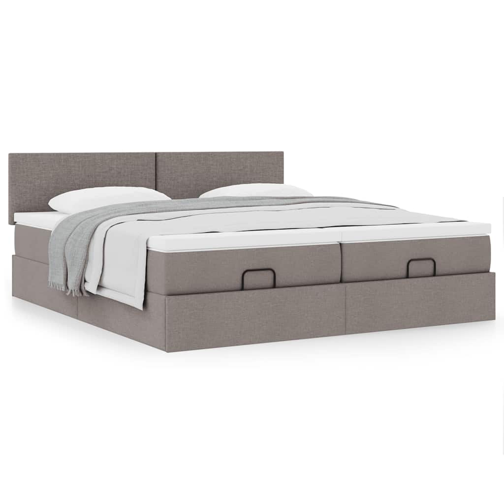 Cadre de lit ottoman avec matelas taupe 180x200 cm tissu - XIOS
