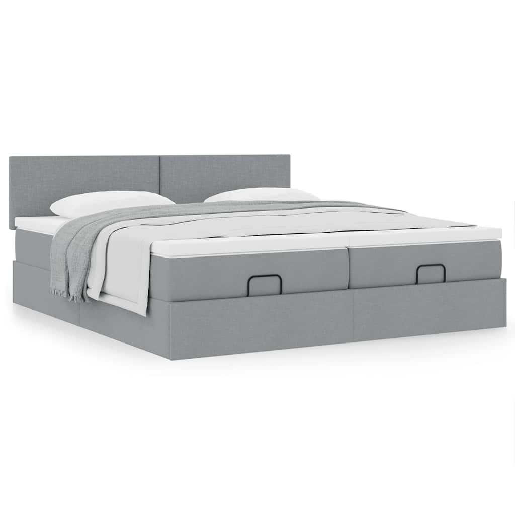Cadre de lit ottoman et matelas gris clair 200x200cm tissu - XIOS