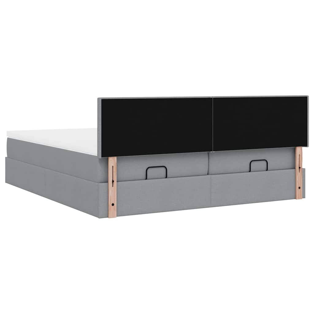 Cadre de lit ottoman et matelas gris clair 200x200cm tissu - XIOS
