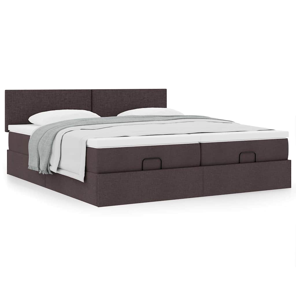 Cadre de lit ottoman avec matelas marron foncé 200x200 cm tissu - XIOS