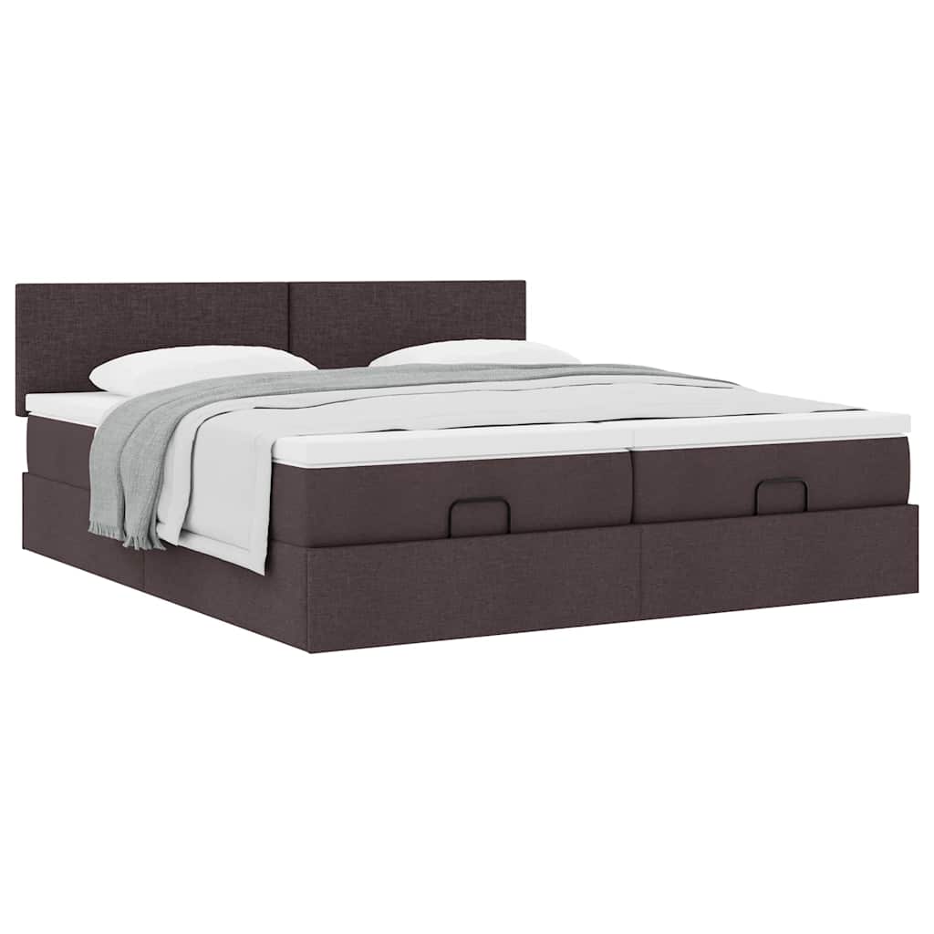 Cadre de lit ottoman avec matelas marron foncé 200x200 cm tissu - XIOS