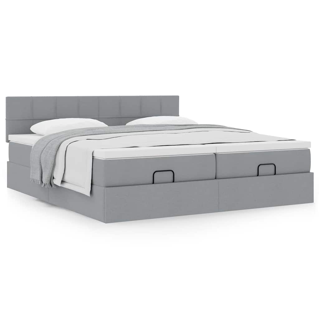 Cadre de lit ottoman et matelas gris clair 160x200cm tissu - XIOS
