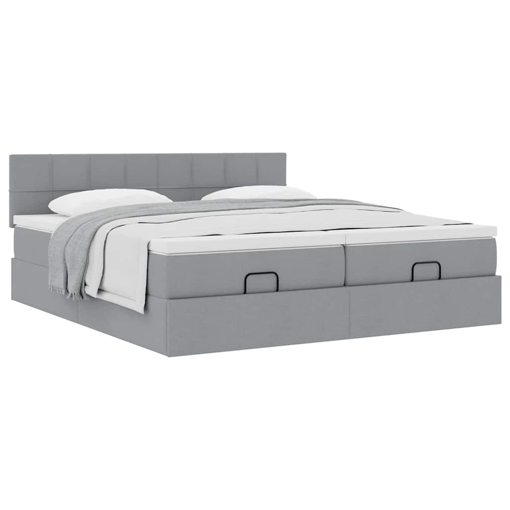 Cadre de lit ottoman et matelas gris clair 160x200cm tissu - XIOS