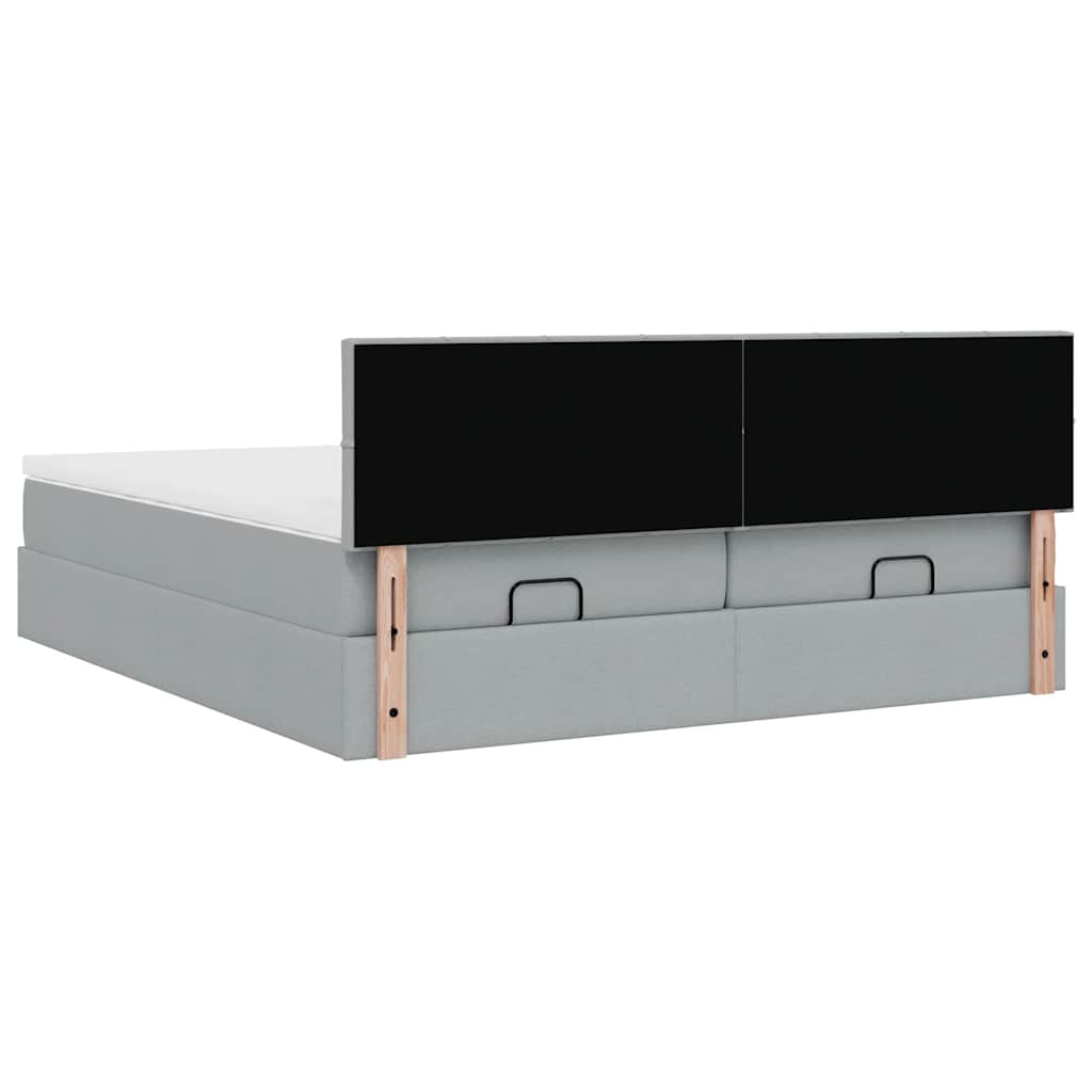Cadre de lit ottoman et matelas gris clair 160x200cm tissu - XIOS