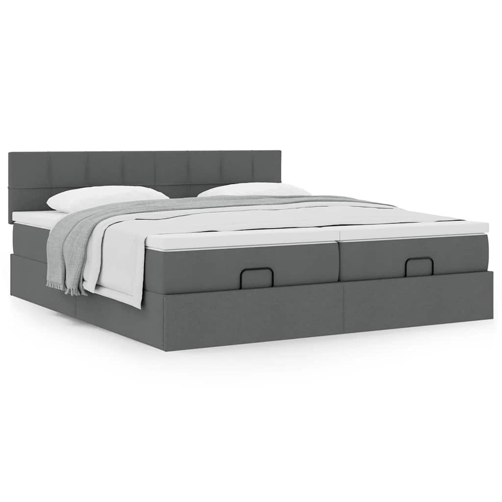 Cadre de lit ottoman avec matelas gris foncé 160x200cm tissu - XIOS
