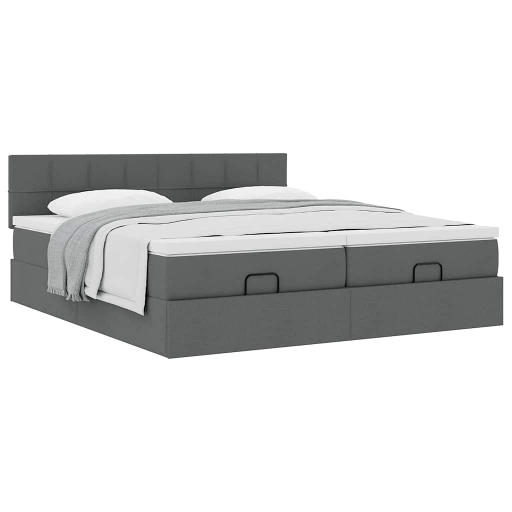 Cadre de lit ottoman avec matelas gris foncé 160x200cm tissu - XIOS