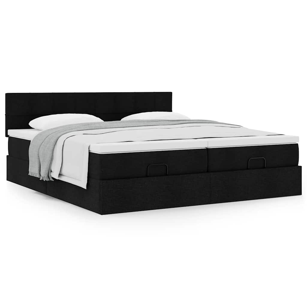 Cadre de lit ottoman avec matelas noir 160x200 cm tissu - XIOS