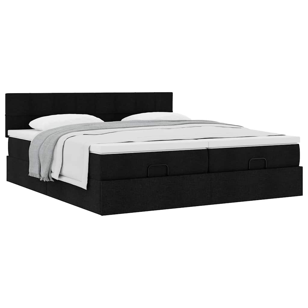 Cadre de lit ottoman avec matelas noir 160x200 cm tissu - XIOS