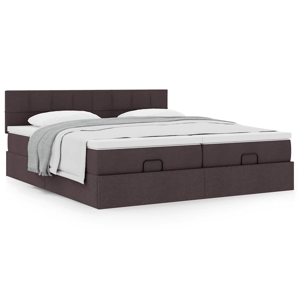 Cadre de lit ottoman avec matelas marron foncé 160x200 cm tissu - XIOS