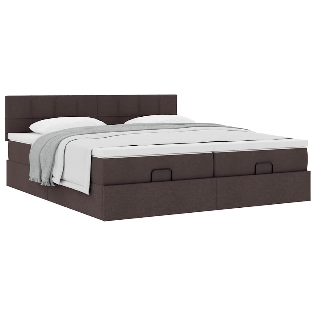 Cadre de lit ottoman avec matelas marron foncé 160x200 cm tissu - XIOS