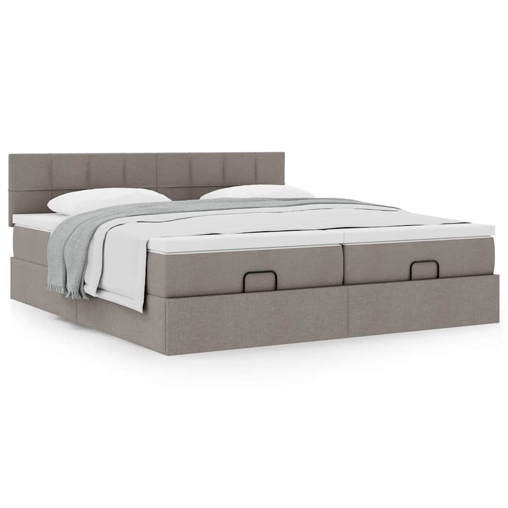 Cadre de lit ottoman avec matelas taupe 160x200 cm tissu - XIOS