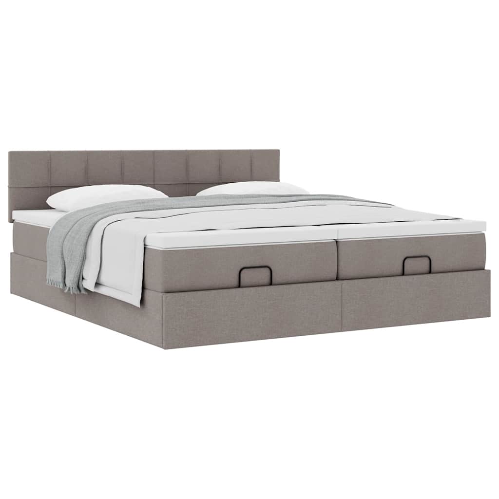 Cadre de lit ottoman avec matelas taupe 160x200 cm tissu - XIOS