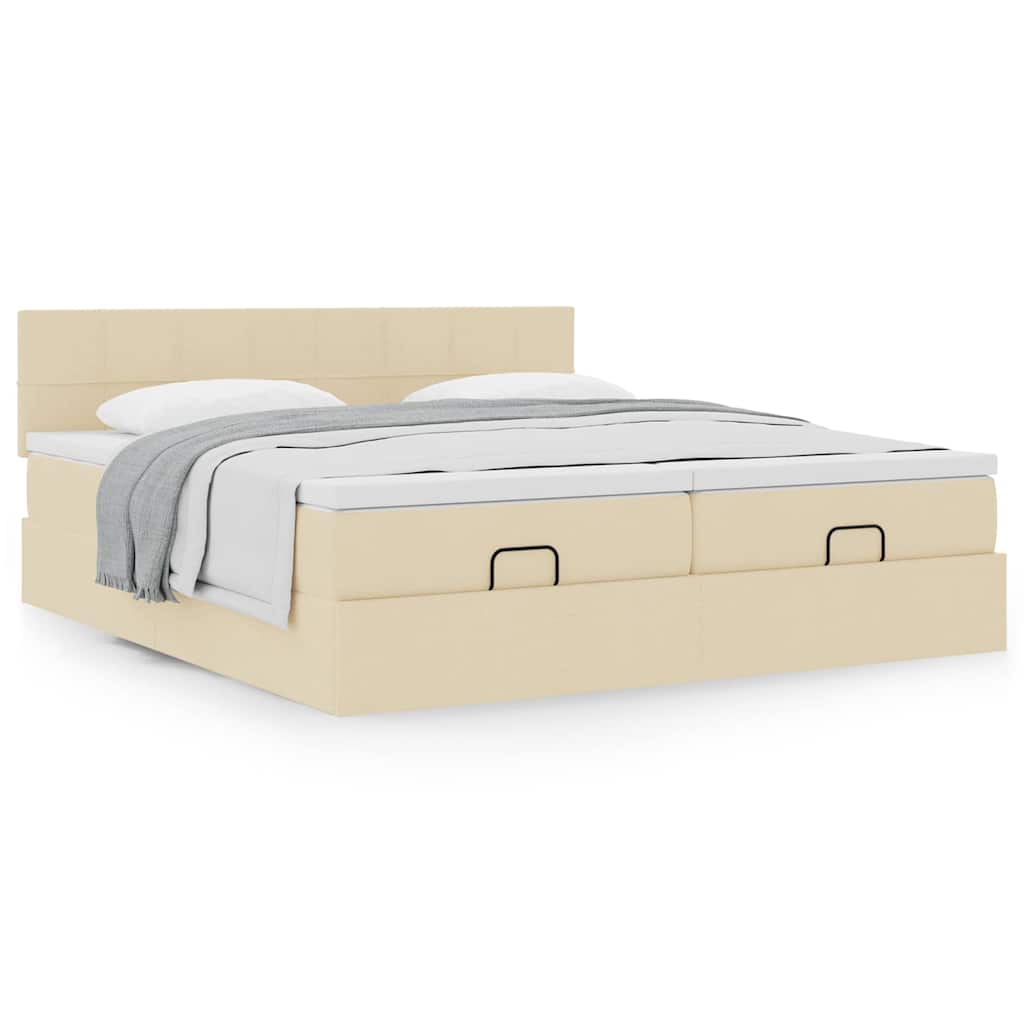 Cadre de lit ottoman avec matelas crème 160x200 cm tissu - XIOS