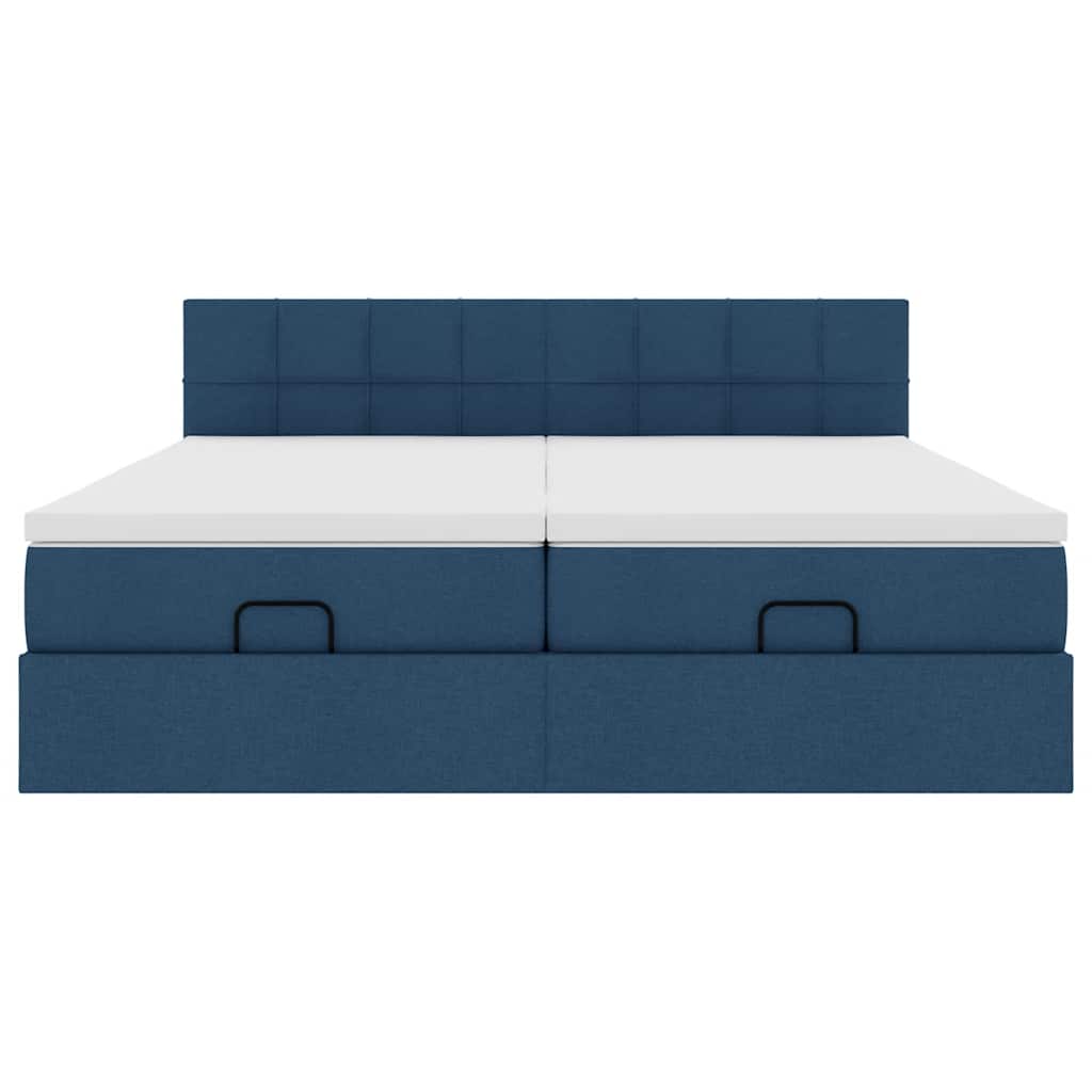 Cadre de lit ottoman avec matelas bleu 160x200 cm tissu - XIOS
