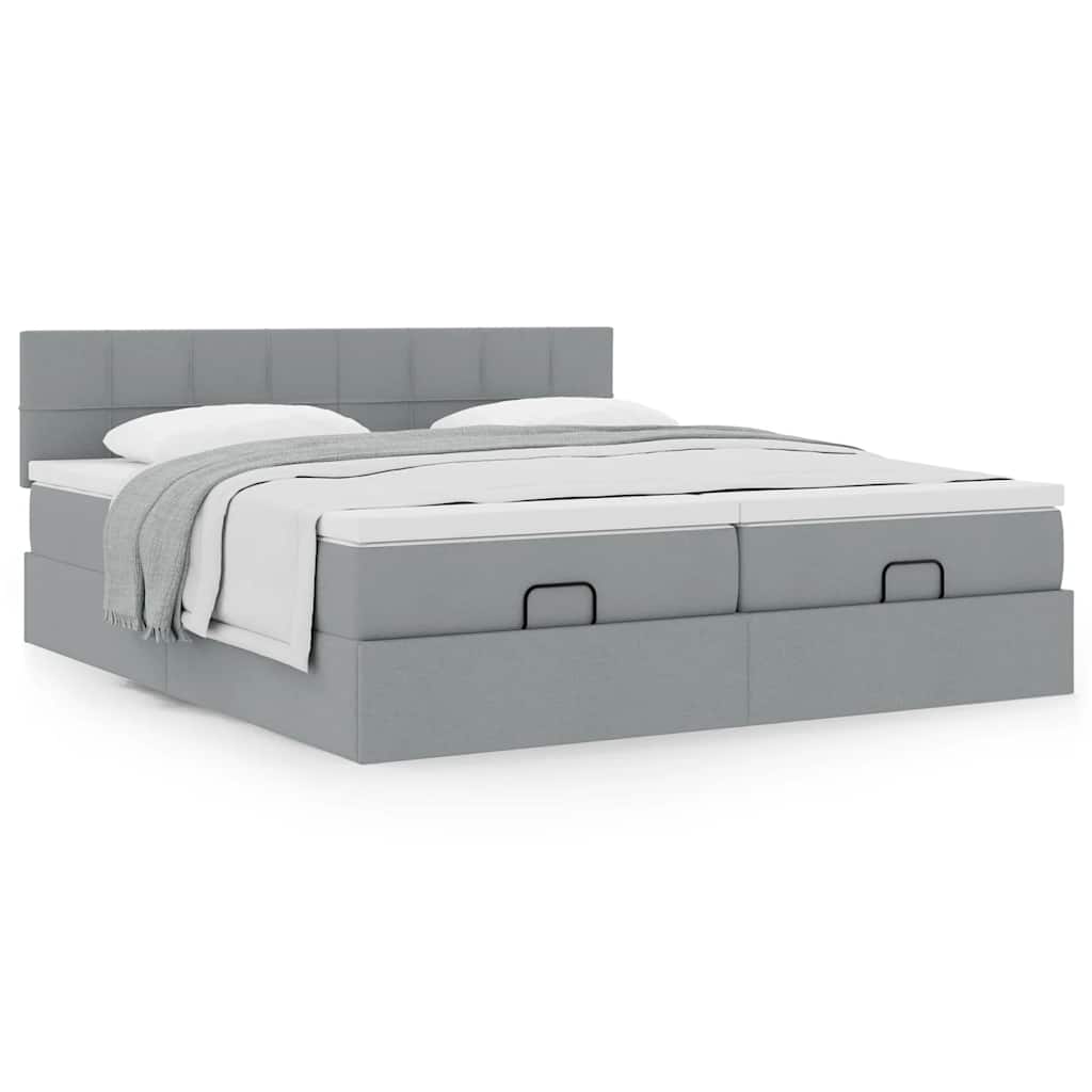 Cadre de lit ottoman et matelas gris clair 180x200cm tissu - XIOS