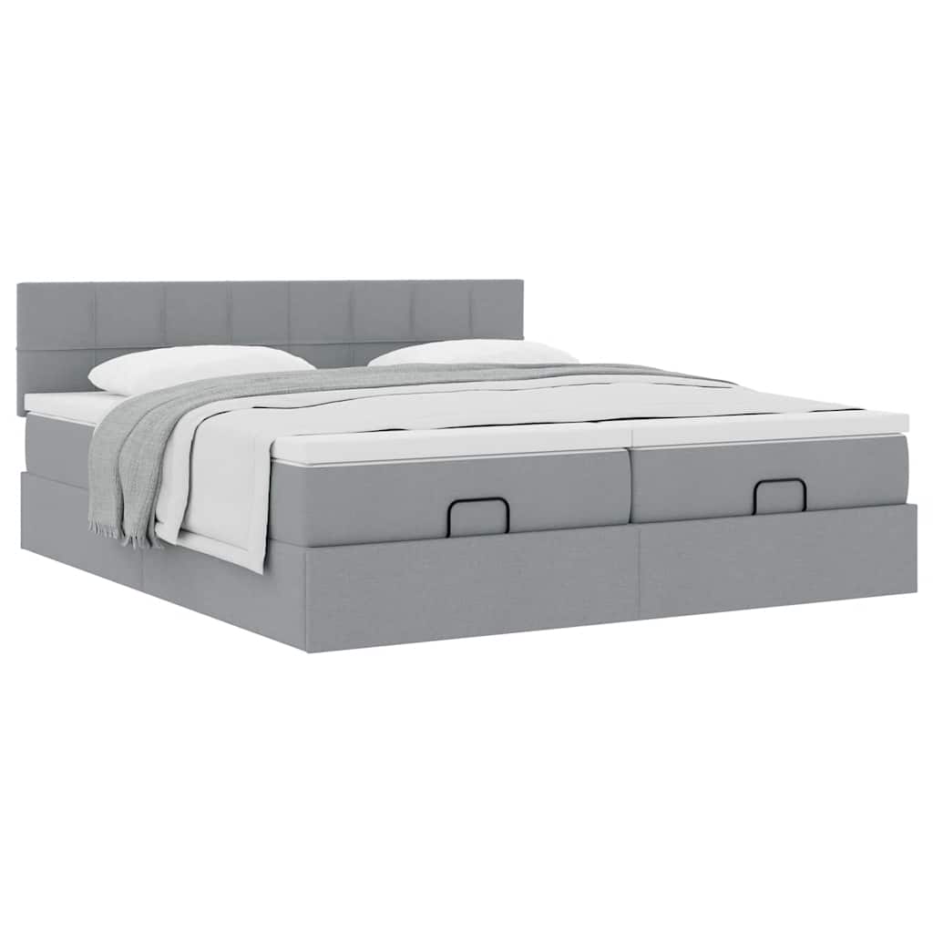 Cadre de lit ottoman et matelas gris clair 180x200cm tissu - XIOS