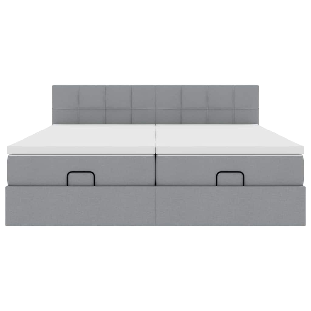 Cadre de lit ottoman et matelas gris clair 180x200cm tissu - XIOS