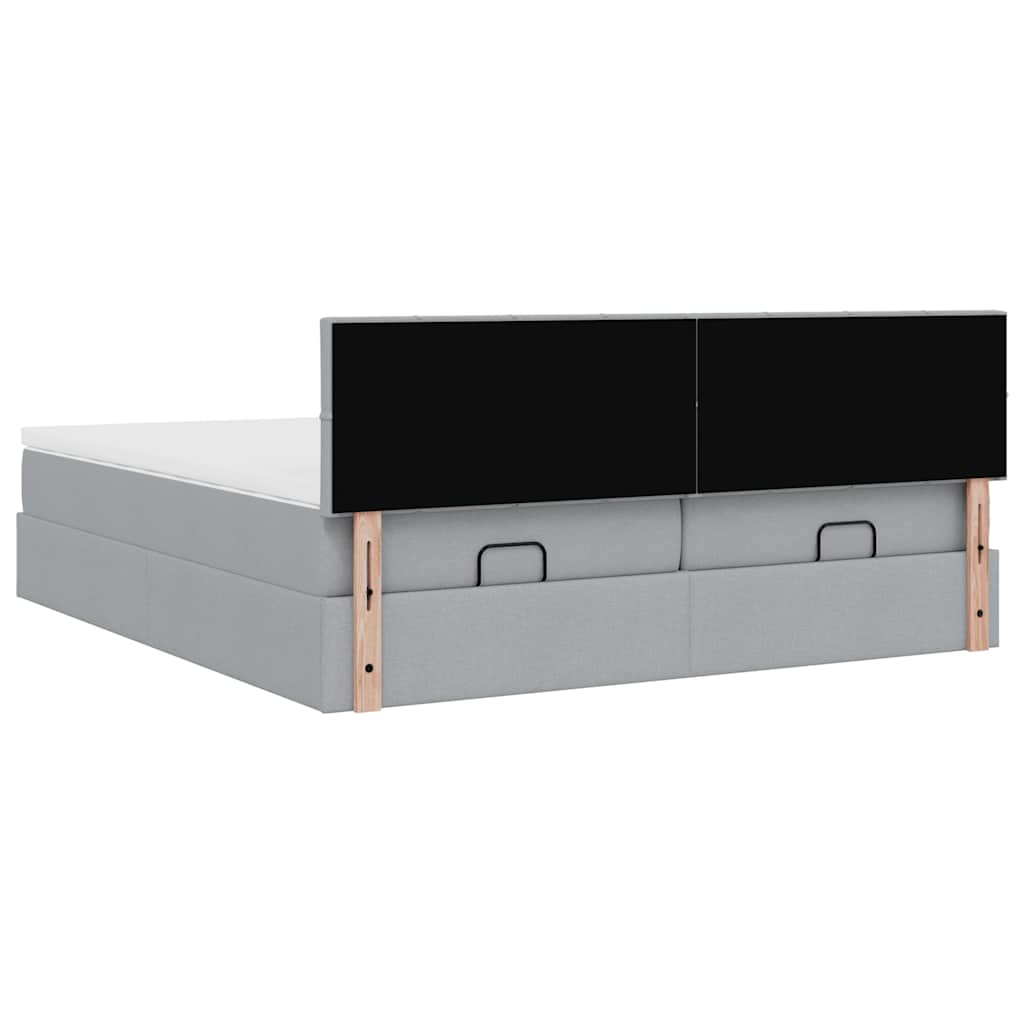 Cadre de lit ottoman et matelas gris clair 180x200cm tissu - XIOS
