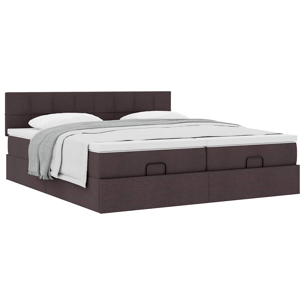 Cadre de lit ottoman avec matelas marron foncé 180x200 cm tissu - XIOS