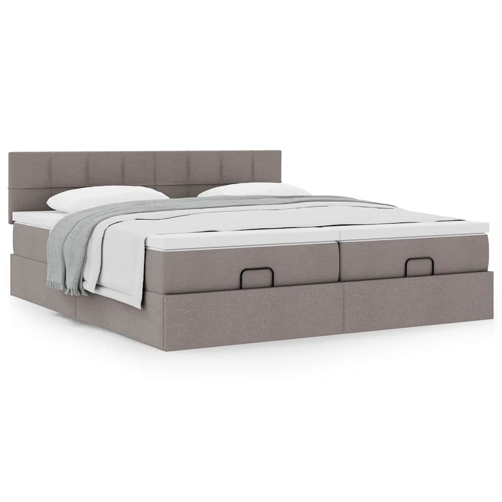Cadre de lit ottoman avec matelas taupe 180x200 cm tissu - XIOS