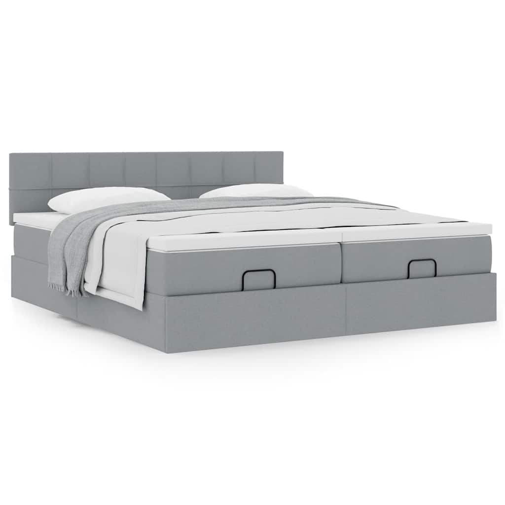 Cadre de lit ottoman et matelas gris clair 200x200cm tissu - XIOS