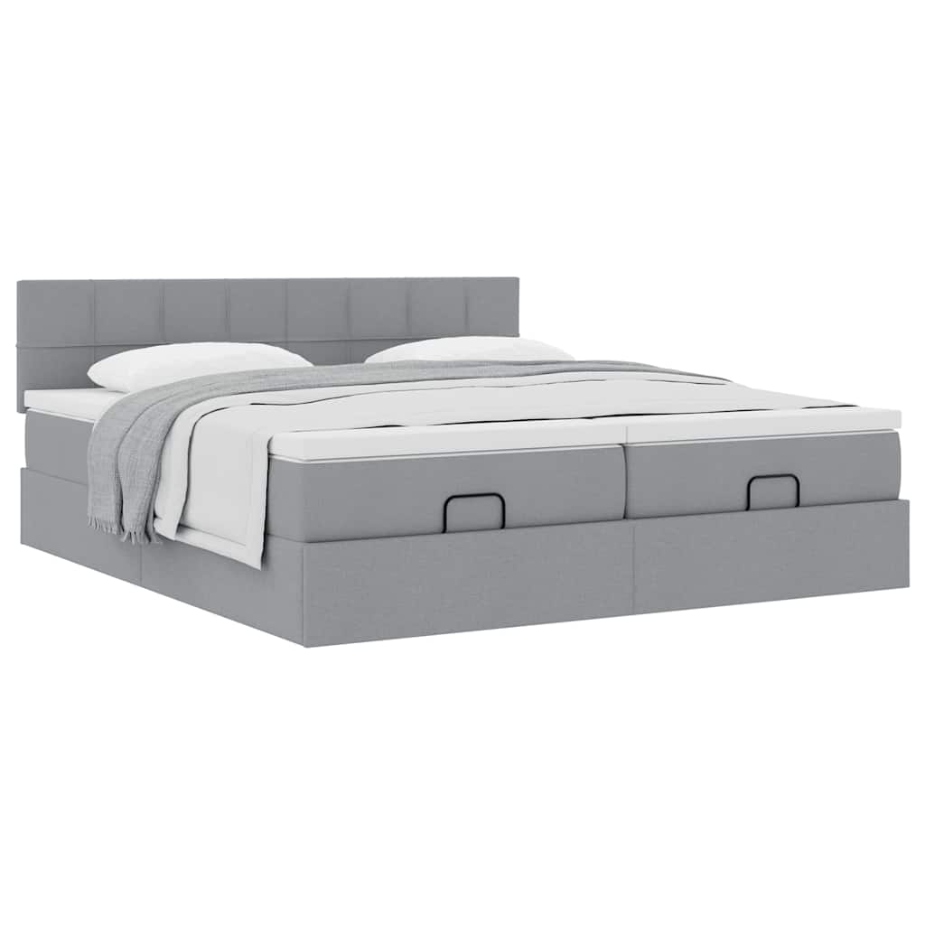 Cadre de lit ottoman et matelas gris clair 200x200cm tissu - XIOS