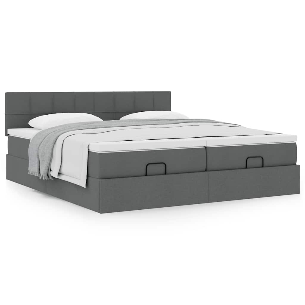 Cadre de lit ottoman avec matelas gris foncé 200x200cm tissu - XIOS