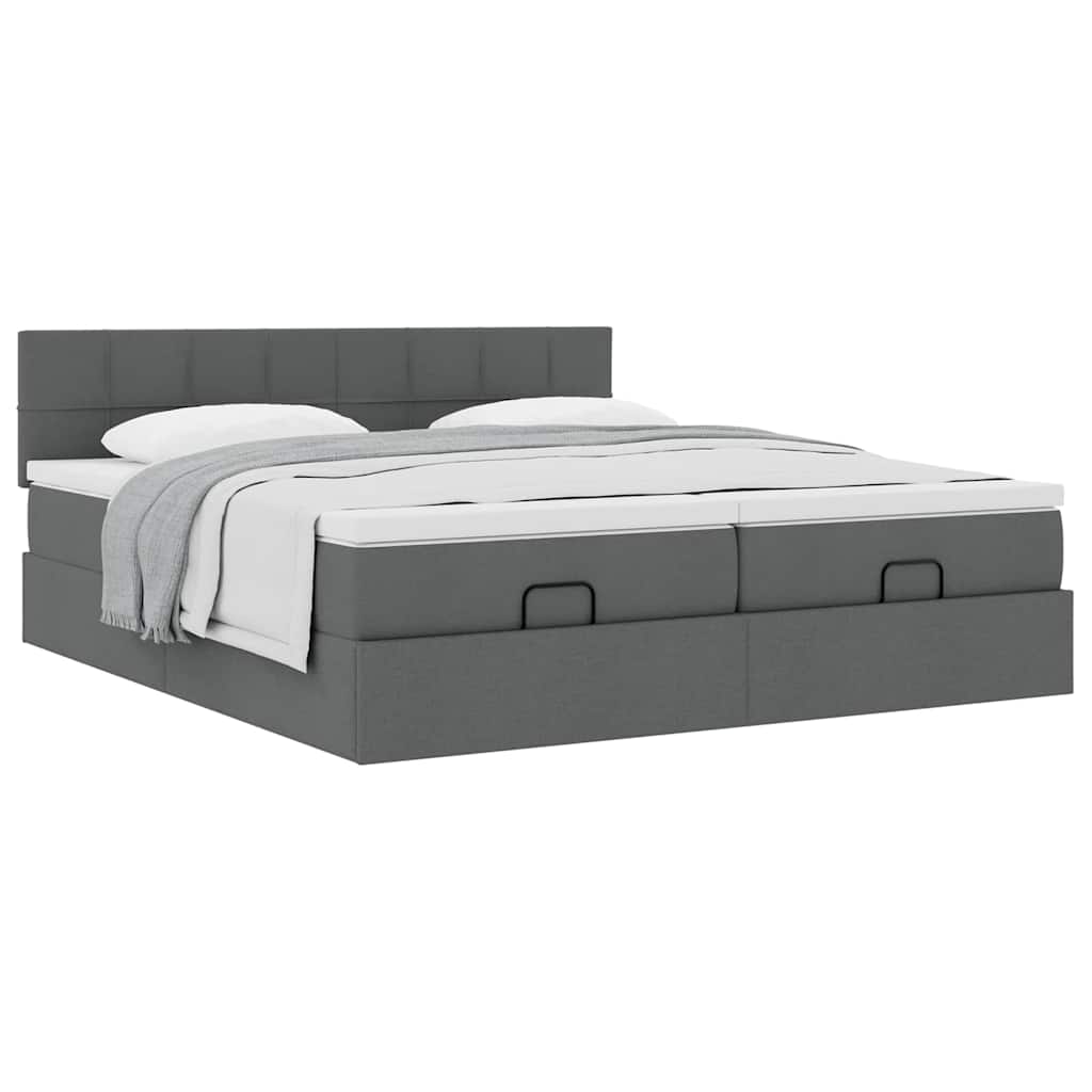 Cadre de lit ottoman avec matelas gris foncé 200x200cm tissu - XIOS