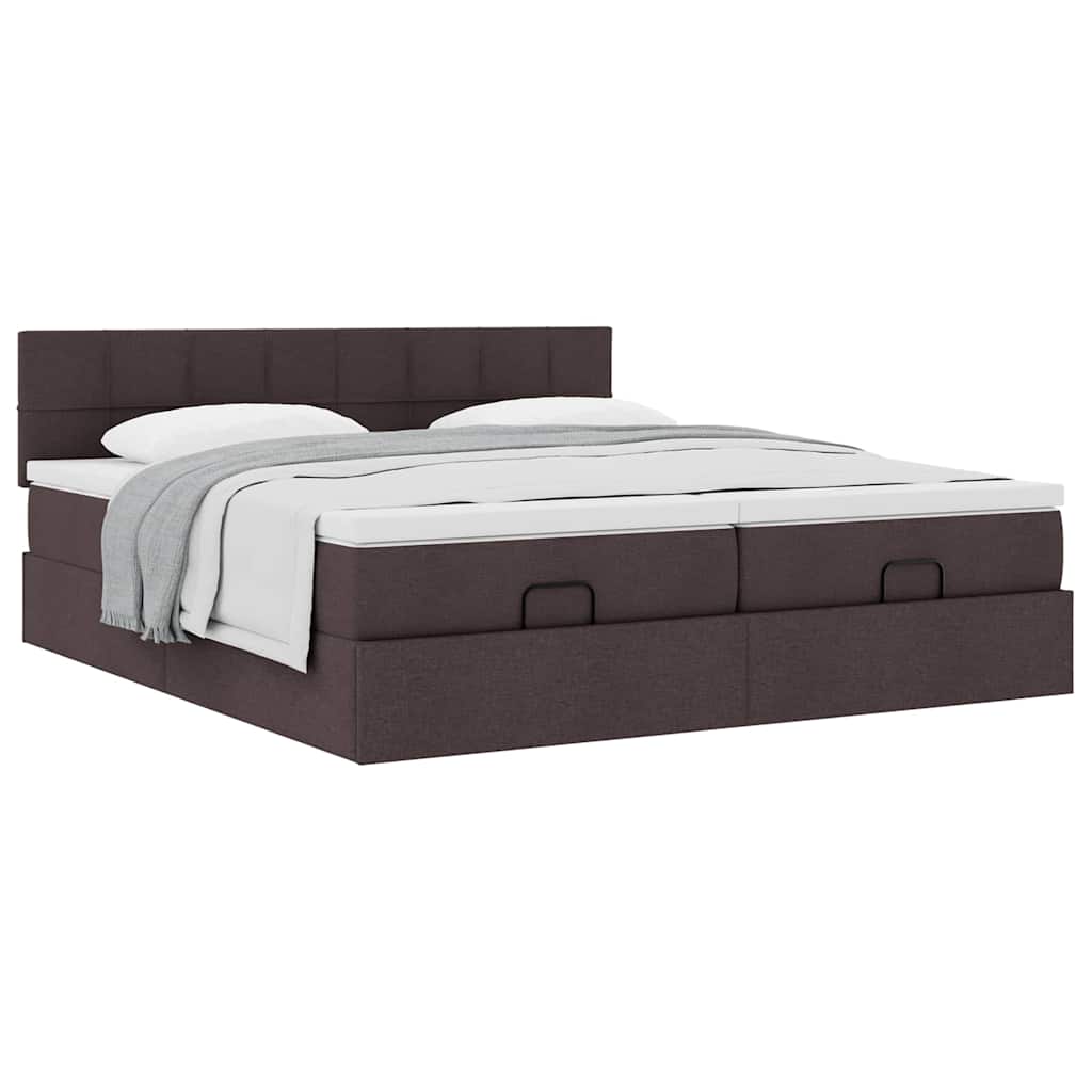 Cadre de lit ottoman avec matelas marron foncé 200x200 cm tissu - XIOS