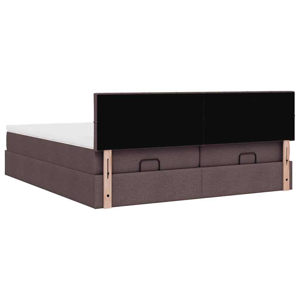 Cadre de lit ottoman avec matelas marron foncé 200x200 cm tissu - XIOS