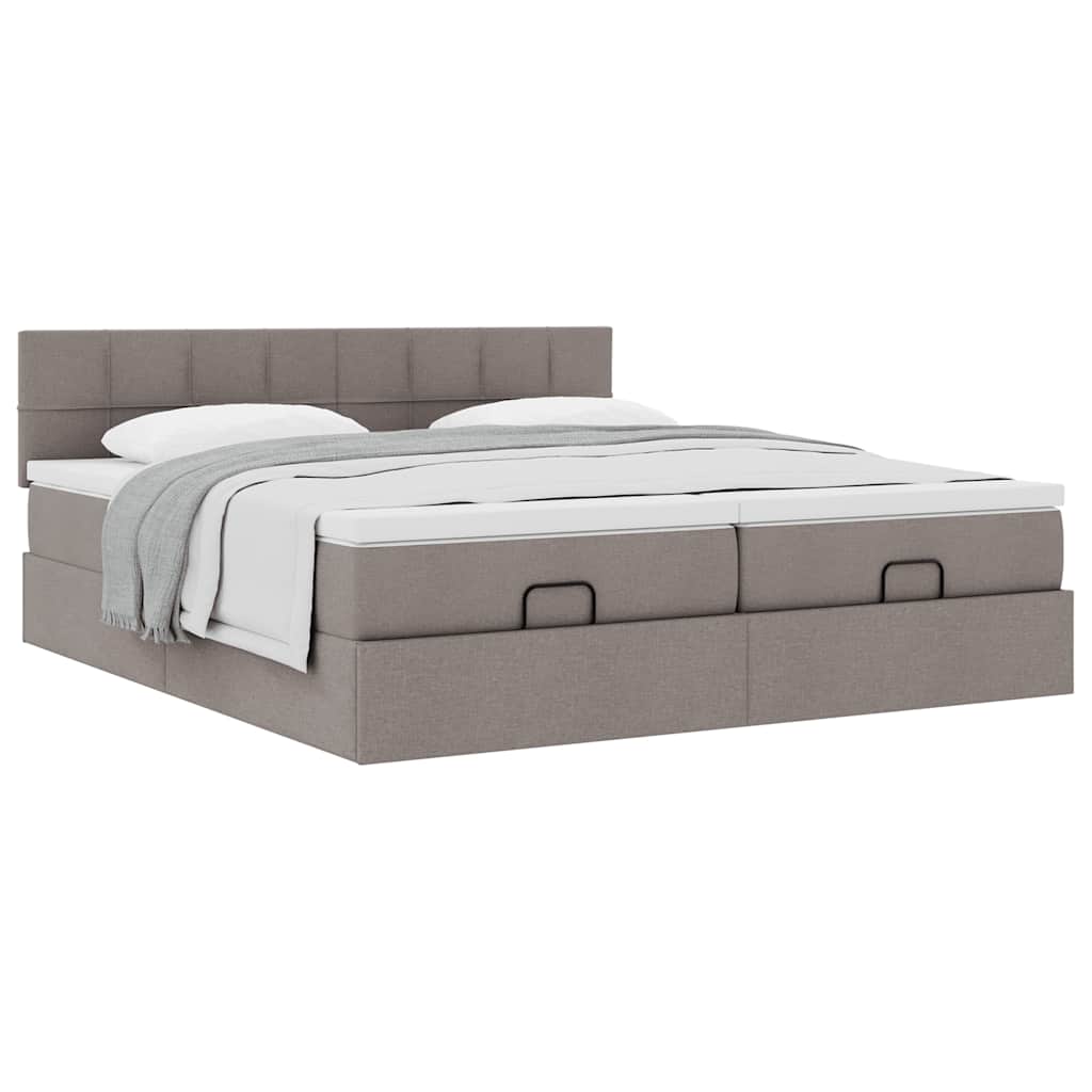 Cadre de lit ottoman avec matelas taupe 200x200cm tissu - XIOS
